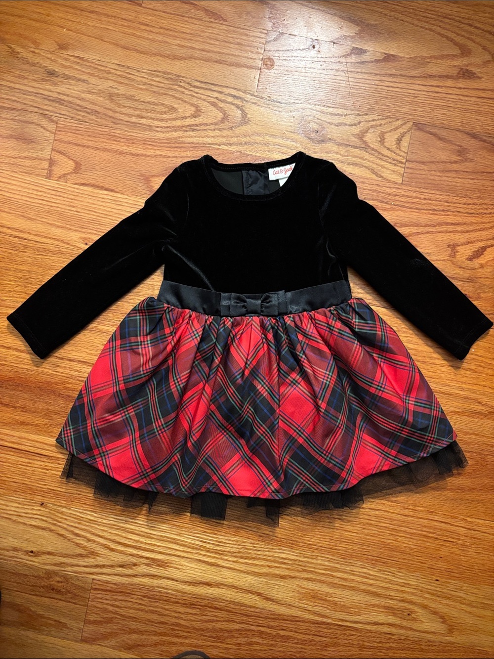 Girls Velvet Red Plaid Holiday Dress